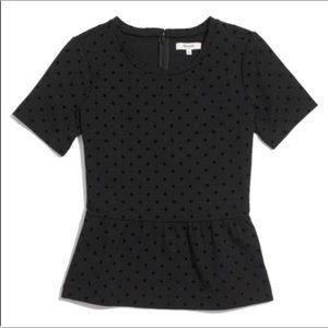 Madewell Black Velvet Polka Dot Peplum Top